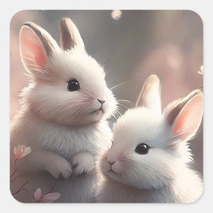 Deux lapins mignons avec sakura Carré Sticker