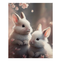 Deux lapins mignons avec sakura Glossy Poster