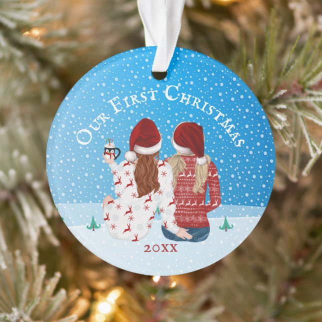Deux lesbiennes, Mme & Mme, première photo de noël (Arbre)