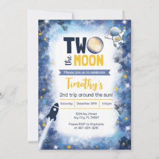 Deux l'espace de la Lune 2e invitation anniversair