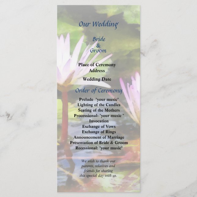 Deux Lotus d'eau violette programme de mariage (Devant)