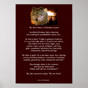 Deux loups Cherokee Tale Wolf Poster d'art