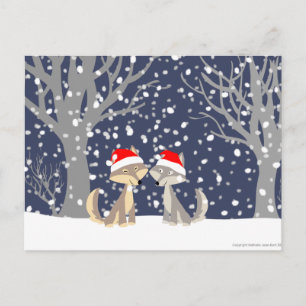 Deux loups en hiver carte postale de Noël