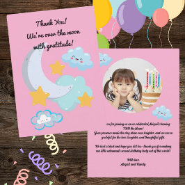 Deux lune mignonne photo carte de remerciements d'