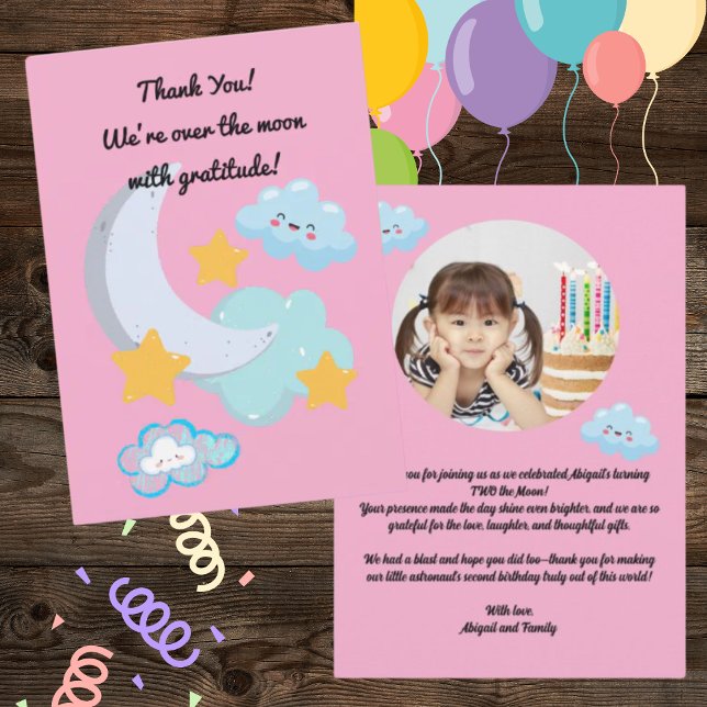 Deux lune mignonne photo carte de remerciements d' (Créateur téléchargé)