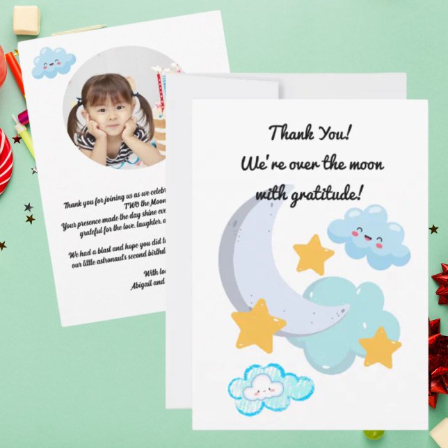 Deux lune mignonne photo carte de remerciements d' (Créateur téléchargé)