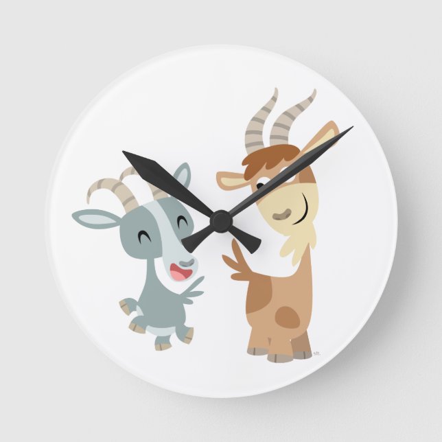 Deux mignonnes Happy Cartoon Chèvres Horloge mural (Recto)