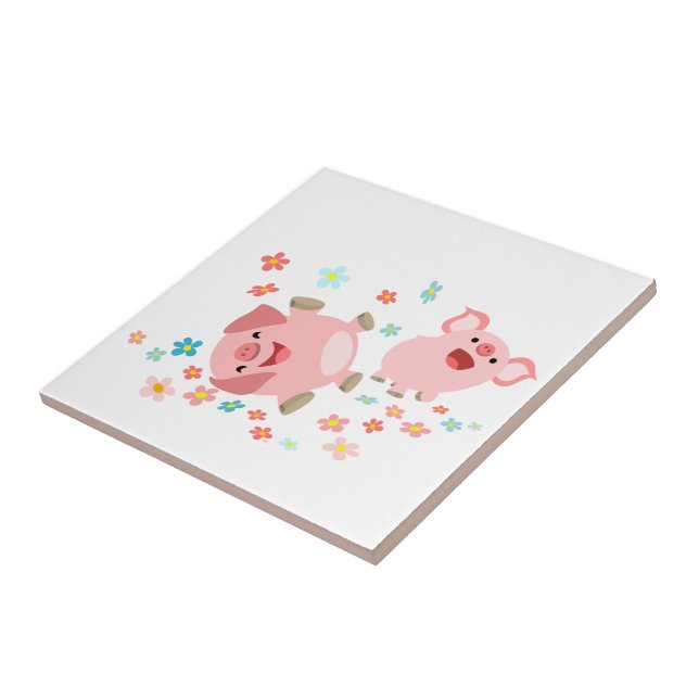 Deux mignons cochons en carreaux de printemps (Côté)