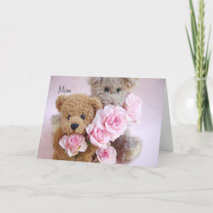 deux nounours tenant la carte rose de la fête des 