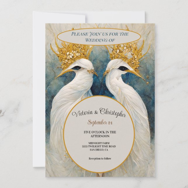 Deux oiseaux amoureux d'or invitation (Devant)