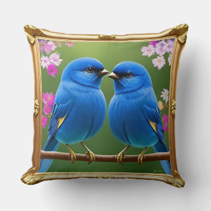 Deux oiseaux bleus jetant un oreiller Décoration d