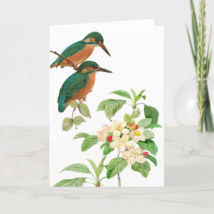 Deux Oiseaux Élégants avec carte de voeux de fleur