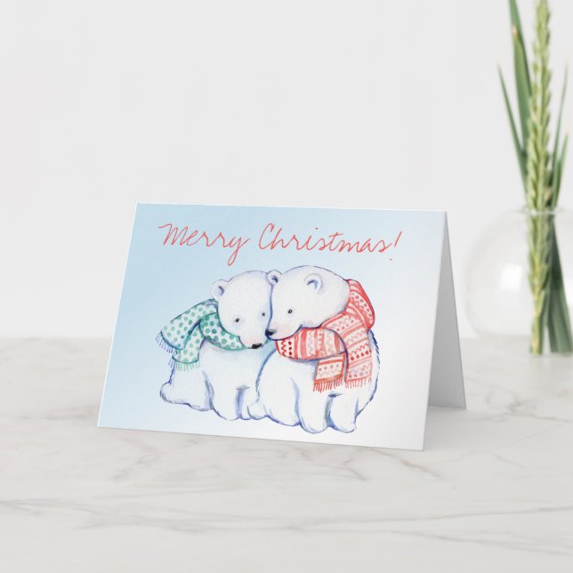 Deux Ours Polaires Joyeuse carte de voeux de Noël (Devant)