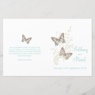 Deux papillons Programme de mariage graphique turq