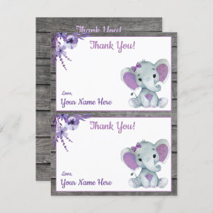 Deux par page Merci Cartes Elephant Purple