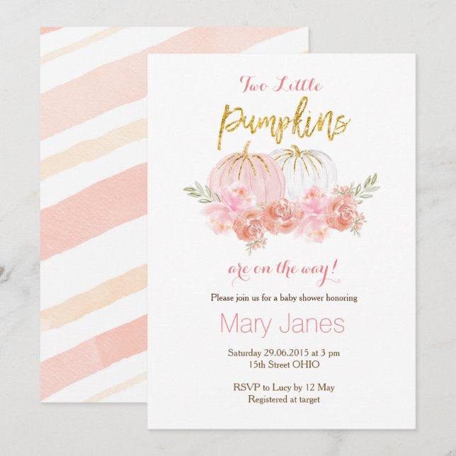 Deux petites invitations citrouilles Twin invitati (Devant / Derrière)