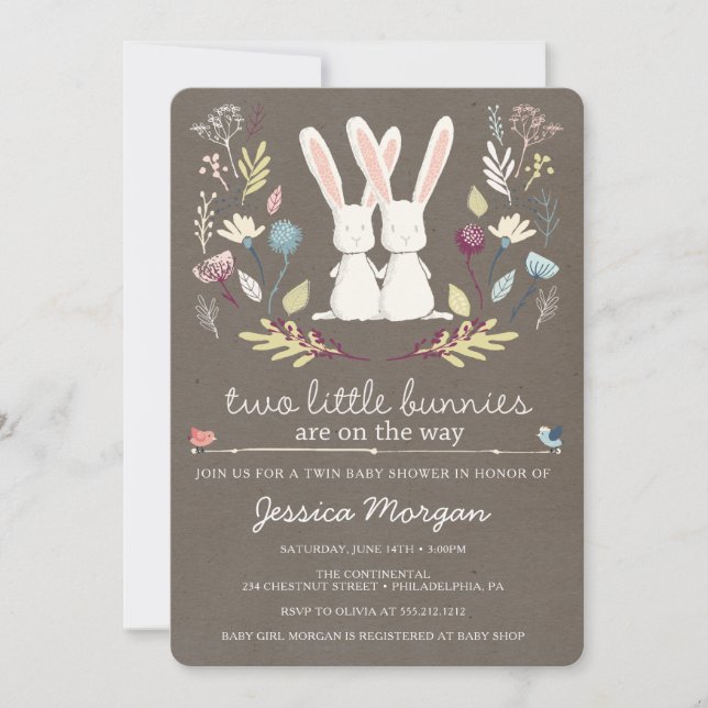 Deux Petits Bunnies Twin Baby shower Invitation (Devant)