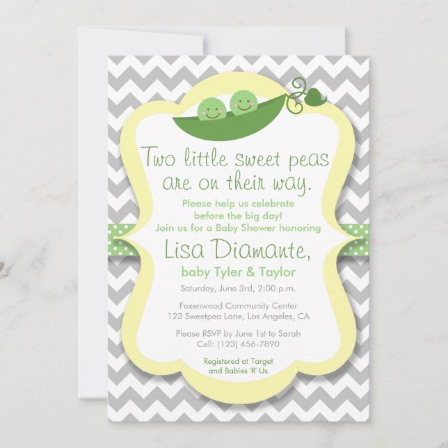 Deux petits pois doux Twins Baby shower Invitation (Devant)