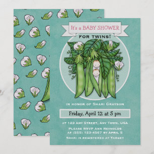 Deux petits pois doux Twins Baby shower Invitation
