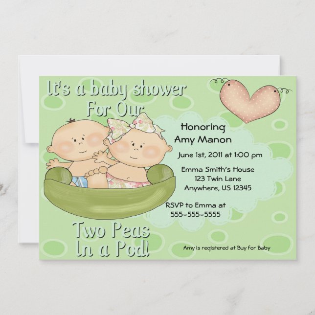 Deux petits pois sur invitation d'un Baby shower d (Devant)