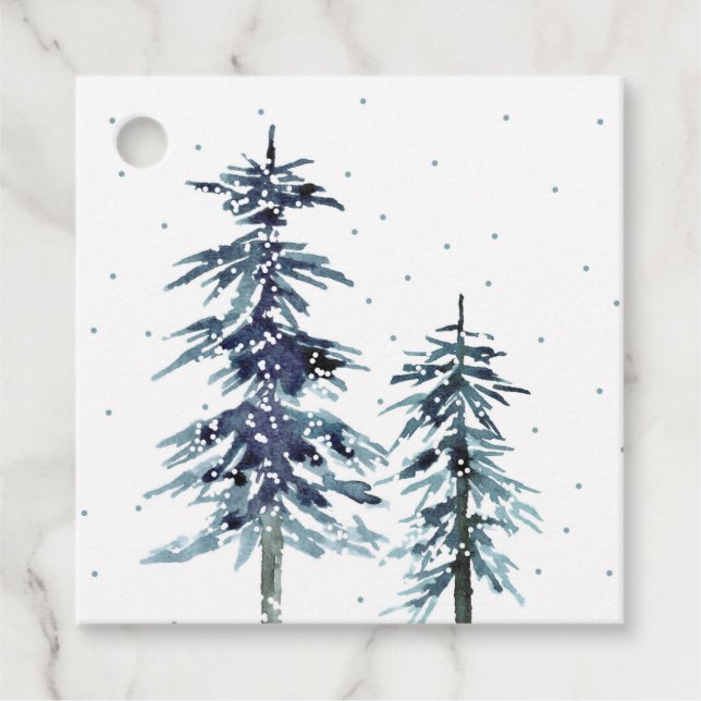Deux pins d'hiver aquarelle 2 étiquettes cadeaux (Devant)