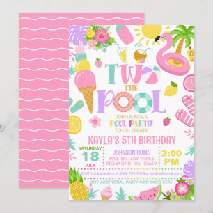 DEUX Piscine Anniversaire Invitation