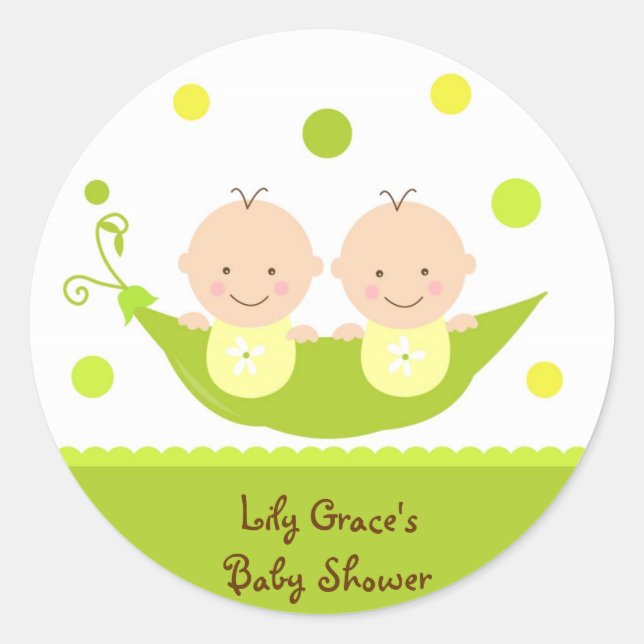 Deux Pois Dans Un Baby shower Pod Stickers Merci (Devant)