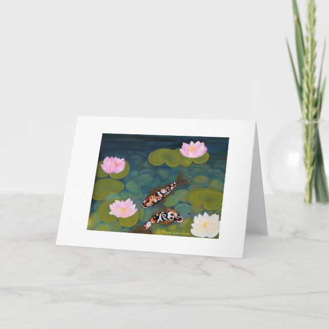 Deux poissons de Koi et fleurs de Lotus. Carte de (Devant)
