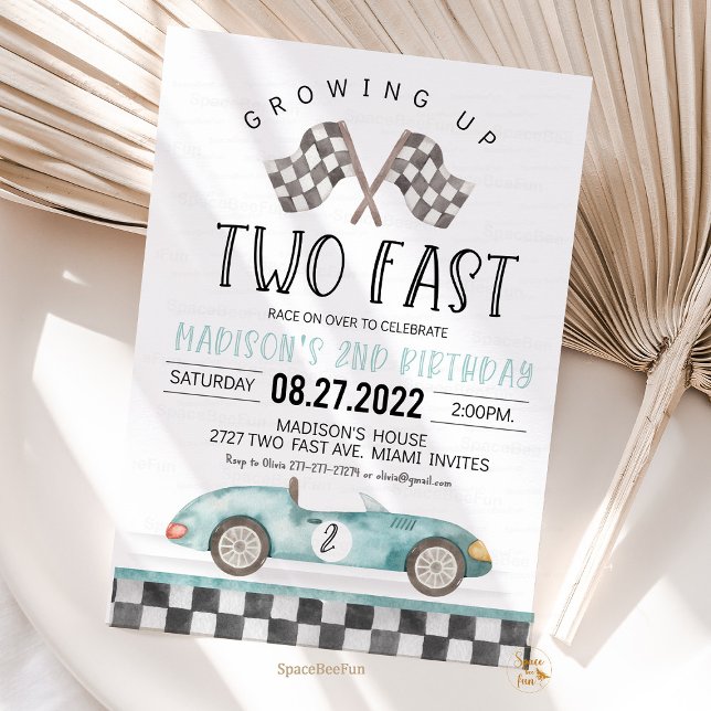 Deux rapide Invitation Anniversaire Fête Voiture I (two fast 2nd,birthday invitation,,race car 2nd birthday invites,vintage race car invite,retro car bi)