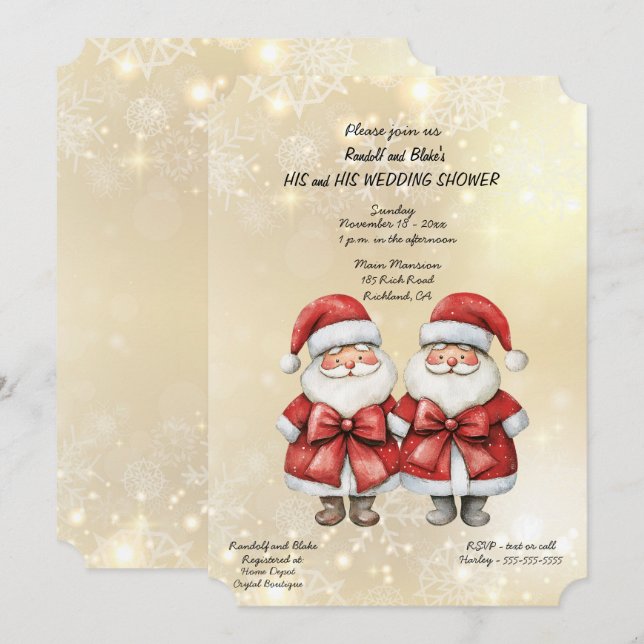 Deux Santas Son et son Wedding shower Invitation (Devant / Derrière)