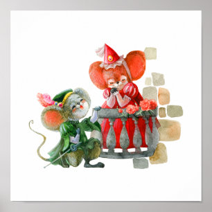 Deux Souris Mignonnes en Amour sur Balcon Poster