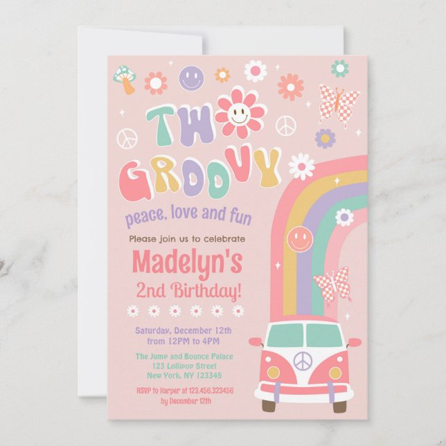 Deux Super Hippie Boho Retro Invitations d'anniver (Devant)