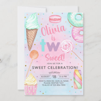 Deux Sweet girl deuxième, 2e invitation anniversai