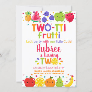 Deux tti frutti fille 2ème anniversaire invitation