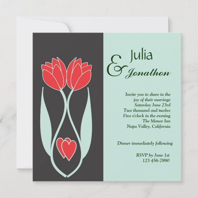 Deux tulipes Art Nouveau Faire-part de mariage (Devant)