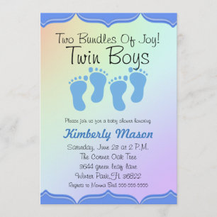 Deux Uns De Joy Twin Boys Baby shower Invitation