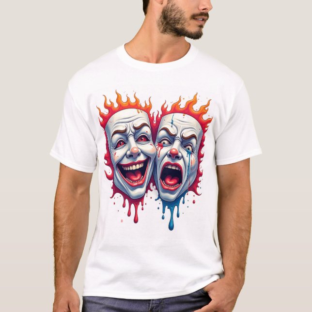 Deux visages de la vie - T-Shirt de masque comique (Devant)