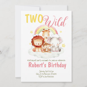 Deux Wild Safari Rainbow Invitation d'anniversaire
