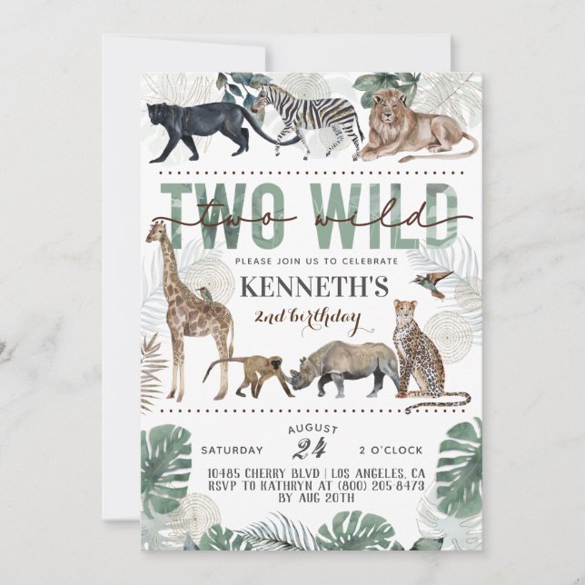 Deux zoo sauvage Invitation d'anniversaire animal (Devant)