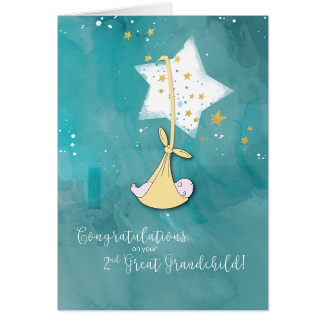 Deuxième grand-enfant, Félicitations, Bébé en étoi (Devant)