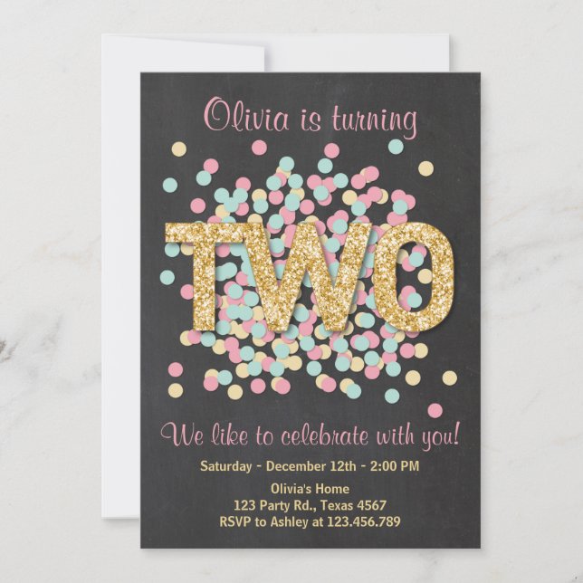 Deuxième Invitation Anniversaire Girl Pink Gold Mi (Devant)