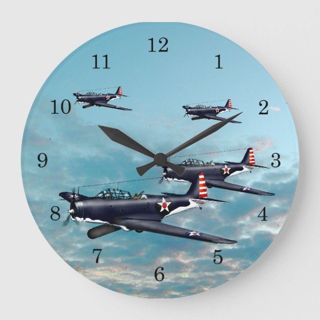 Devaator Torpedo Bomber 1942 Pazifik Große Wanduhr (Vorderseite)