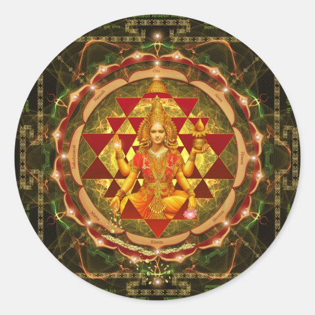 Devi Lakshmi Stotram- Shri Yantra Runder Aufkleber (Vorderseite)