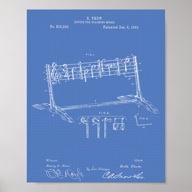 Device Teaching Music 1893 Patent Art Blueprint Poster (Vorne)