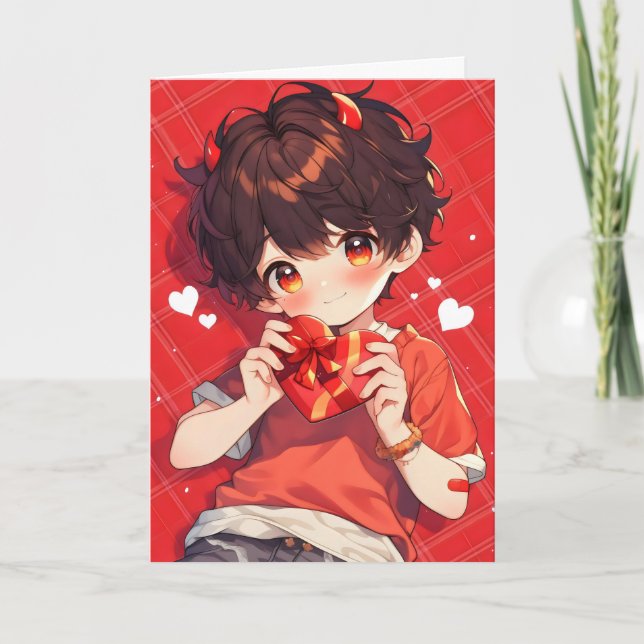 Devil Boy Niedlich Anime Liebe Feiertagskarte (Vorderseite)