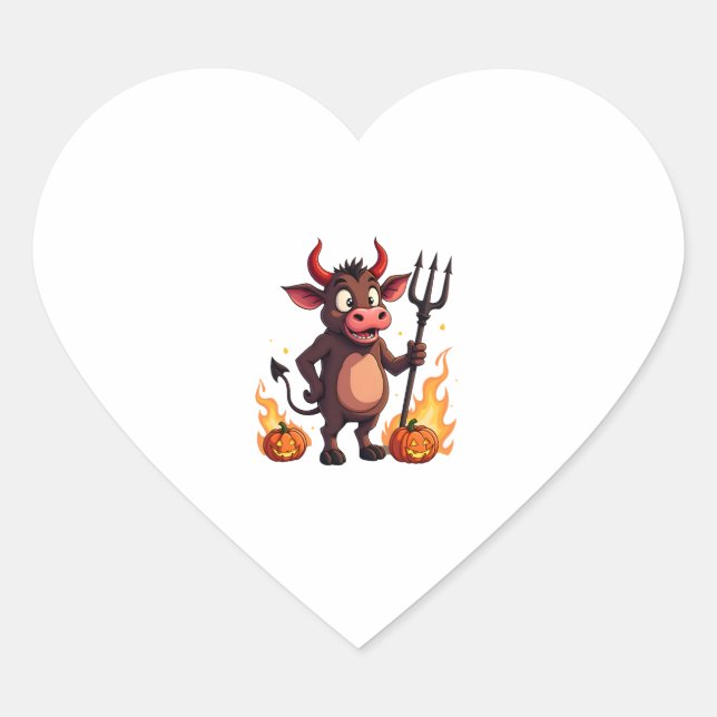 Devil Cow Mischief Herz-Aufkleber (Vorderseite)