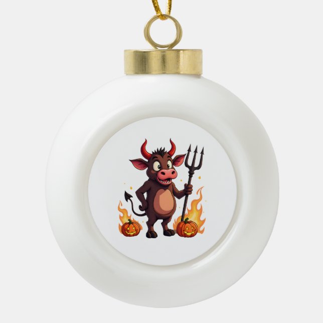 Devil Cow Mischief Keramik Kugel-Ornament (Vorderseite)