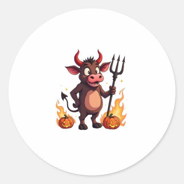 Devil Cow Mischief Runder Aufkleber (Vorderseite)
