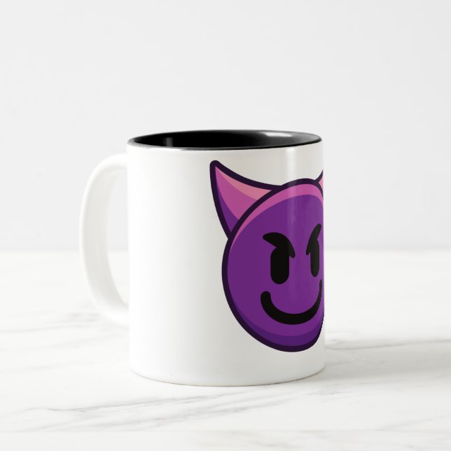 Devil Emoji Imprimé Mug de café à deux tons (Devant gauche)