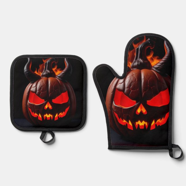 Devil Pumpkin Crown Halloween Mitt Set (Vorderseite)